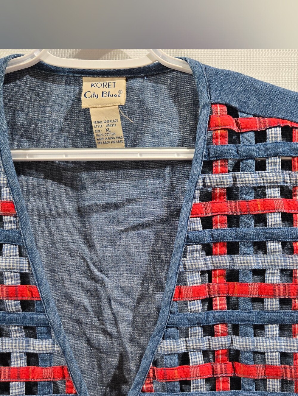Vintage Koret City Blues Basket Weave Denim Vest Sz XL Like NEW - Picture 5 of 10